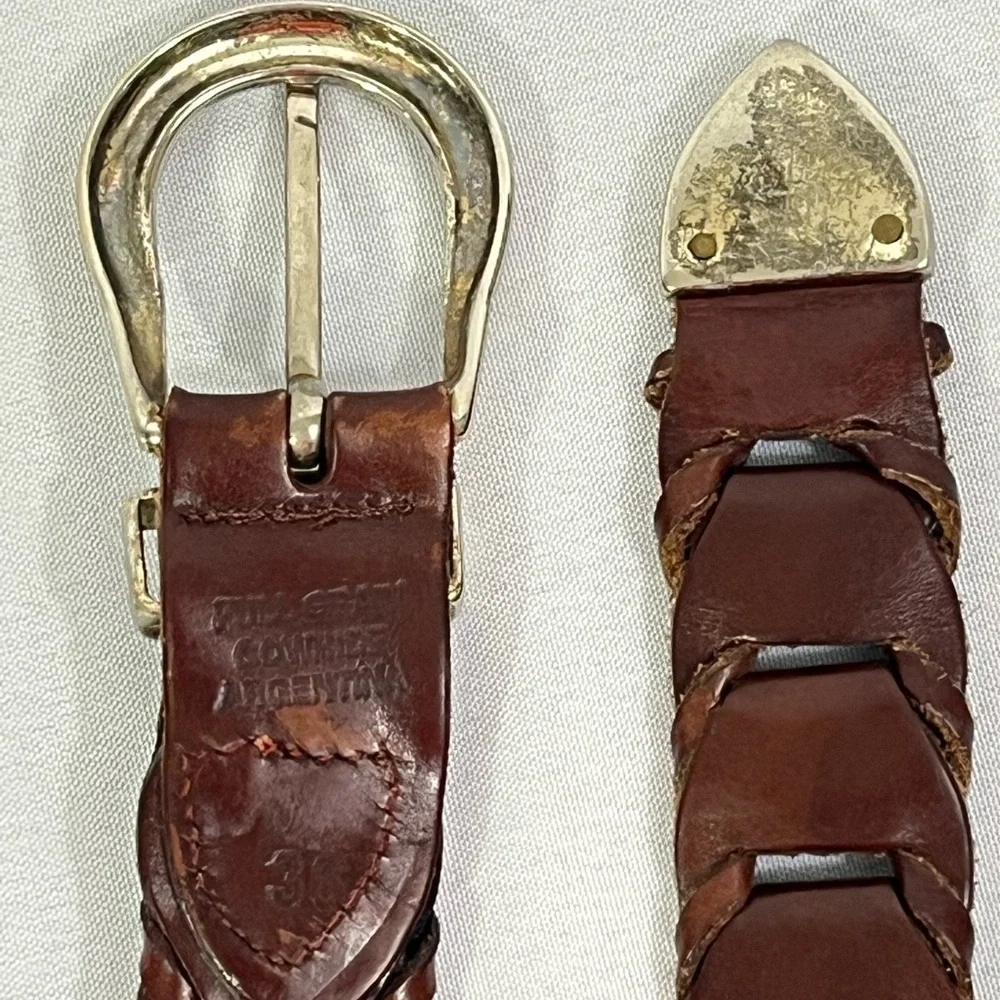 Leather Belt 36 Woven Brown Full Grain Cowhide Made in Argentina